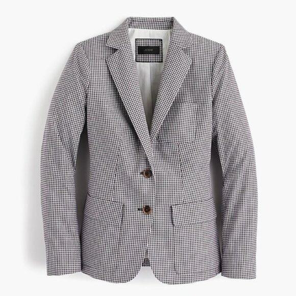 J. Crew Rhodes Micro-Gingham Plaid Blazer Jacket Size 2 Office Preppy Academia - Picture 1 of 14